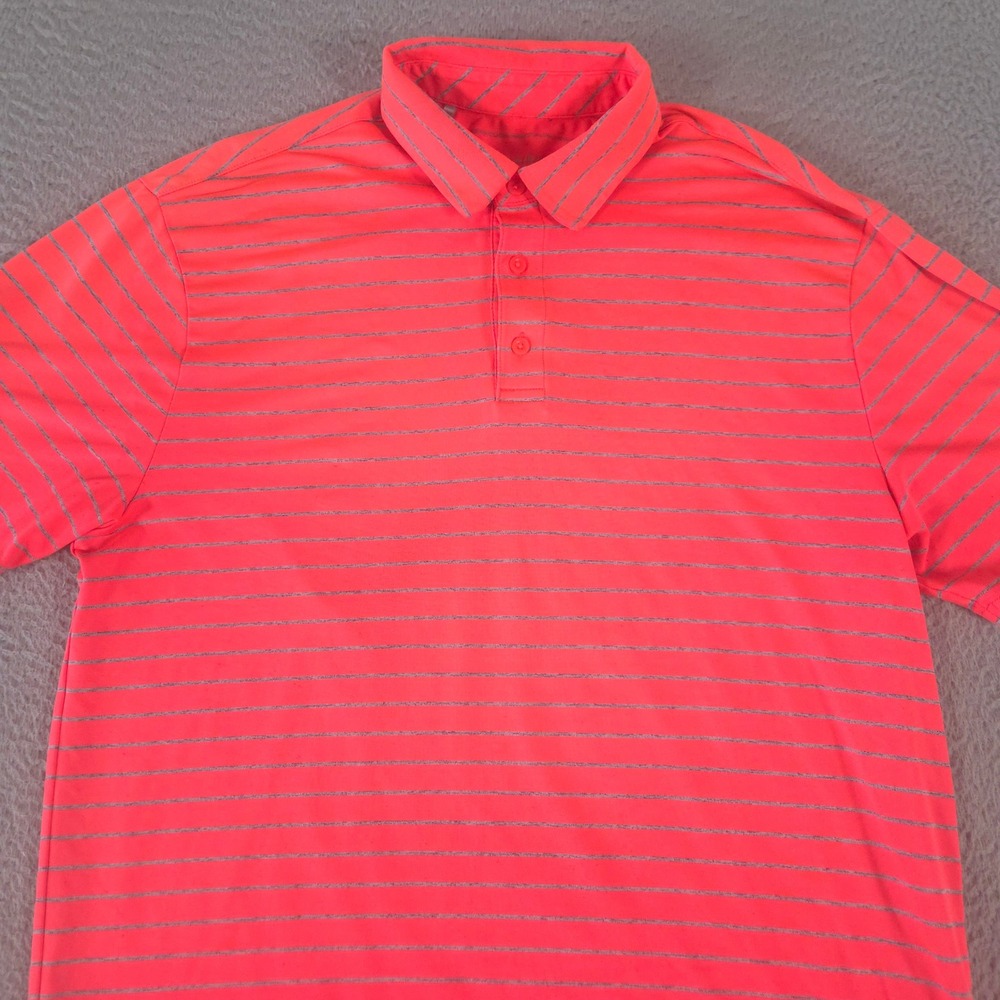 Under Armour Polo Shirt Mens Large Pink Playoff Striped Short Sleeve Performance